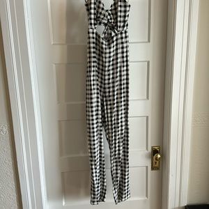 Black and white gingham halter jumpsuit